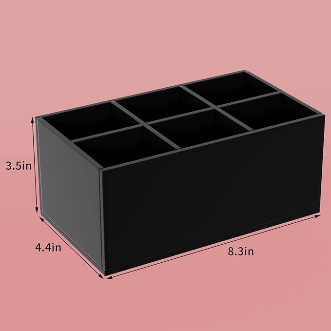 HIIMIEI Black Makeup Brush Holder Organizer Acrylic 6-Slots Cosmetic Brushes Storage Organizer for Vanity Countertop