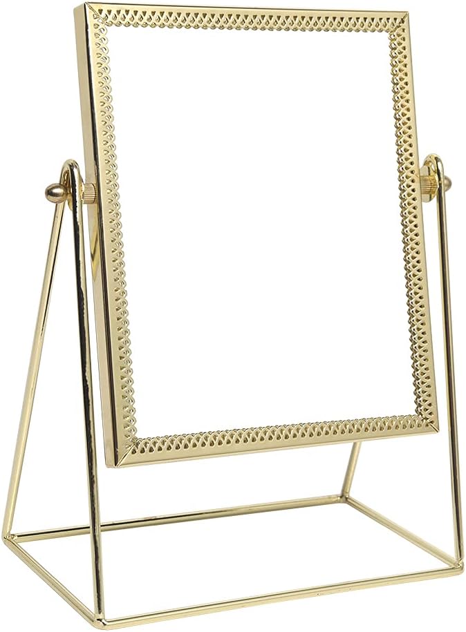 LONGSHENG - SINCE 2001 - Makeup Mirror Single Sided Cosmetic Mirror Rectangle Beauty Mirror Handmade Make Up Mirror for Dresser Vanity Table Desk - Gold