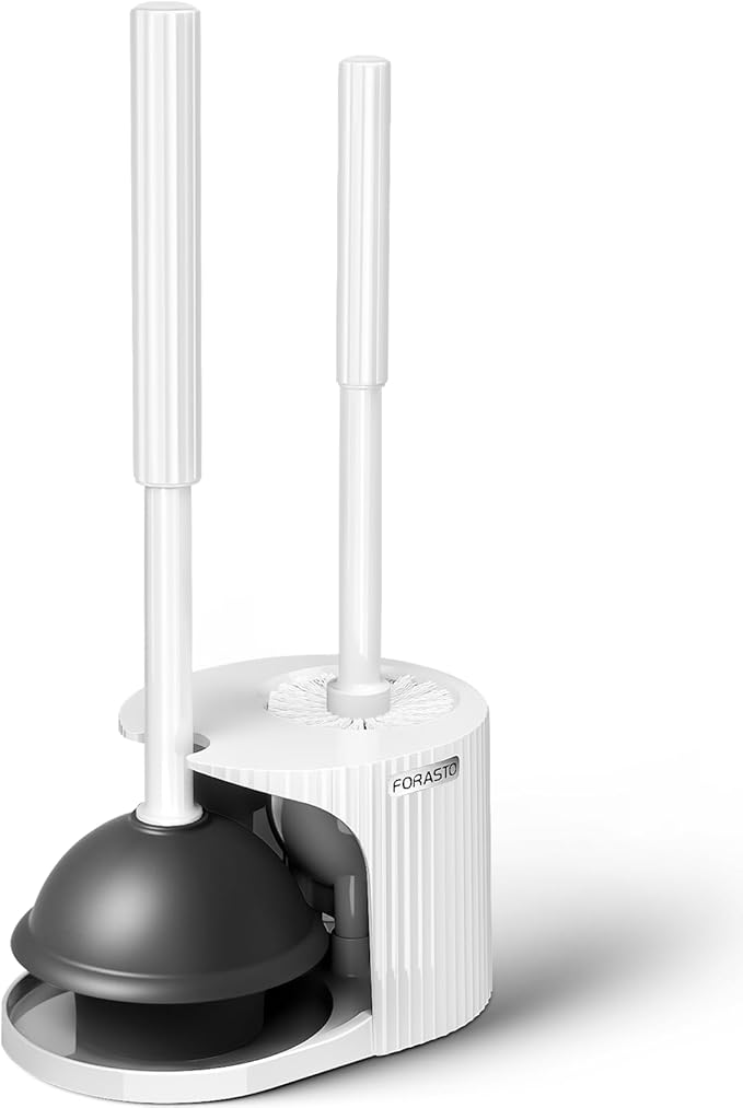 FORASTO 2 in 1 Toilet Brush and Plunger Set, Toilet Bowl Brush Plunger Set,Extended Handle Plunger,Bathroom Cleaning Tools,Toilet Brush Plunger Combo,Cleaning Brush???Pearl White???20.8inch???