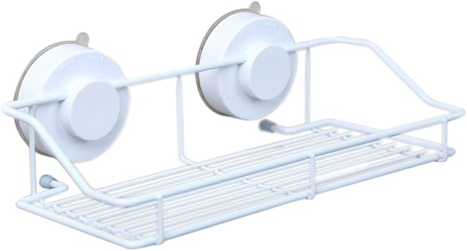 BESTYASH Wall Mounted Bathroom Shelf with Suction Cups Space Saving Kitchen Storage Rack Organizer for Bathroom and Toilet White Finish