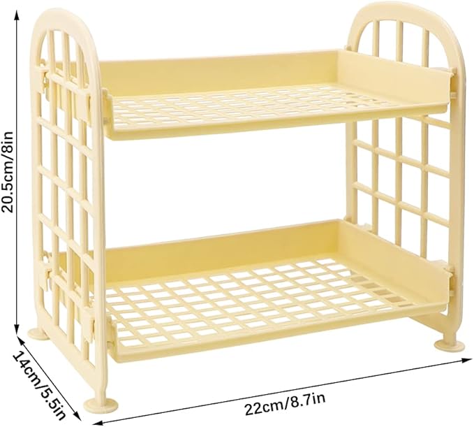 Desktop Rack Cosmetic Stationery Storage Holder, 2-Tier Multifunctional Plastic Shelf Makeup Organizer for Skincare Office Kitchen Bedroom Bathroom Home (Lemon Yellow)