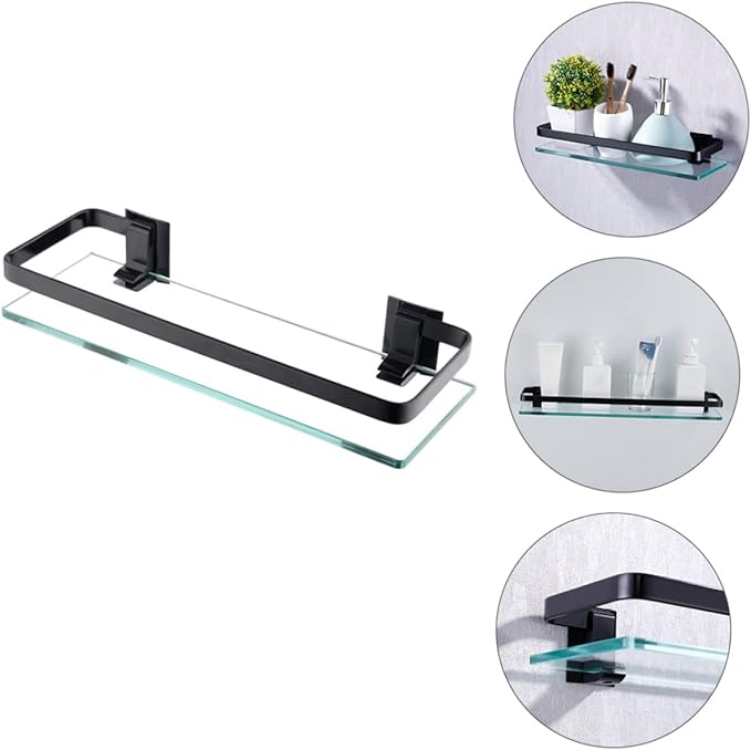 PRETYZOOM Wall-Mounted Storage Rack with Tempered Glass Shelf for Bathroom Stylish Organizer for Toiletries Easy to Install Space-Saving