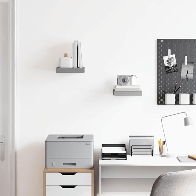Floating Wall Shelves Set of 2, Modern Square Display Ledges for Bedroom Living Room Decor, Gray MDF Wall Mounted Storage Shelves, 9.3 x 9.1 x 1.5 Inch