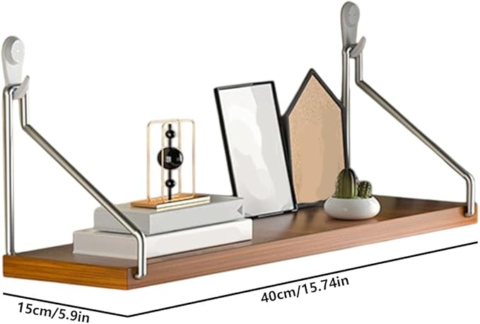 No-Drill Wall Mounted Shelf, Heavy Duty Adhesive Organizer with 15KG Load, Multi-Functional Storage Shelf for Bathroom, Kitchen, Office, Easy Install on Tile(Size:40cm,Color:Walnut Finish)