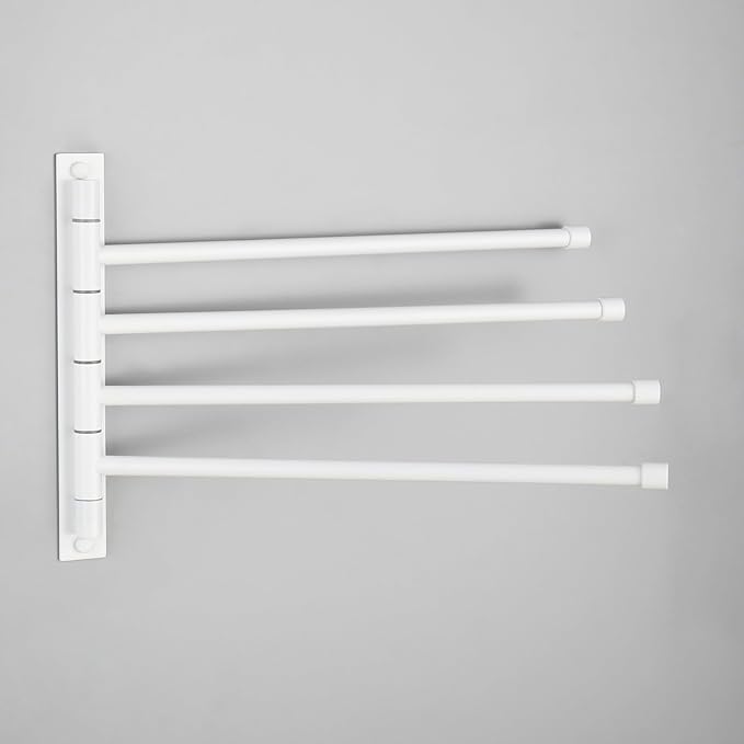 GERZWY Wall Mount Bath Towel Rack with 4 Arms Stainless Steel Bathroom Swing Arm Towel Bars Organizer, White
