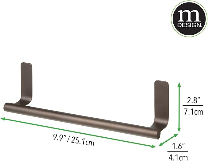 mDesign Steel Wall-Mounted Towel Rack Storage Holder - Self-Adhesive Space Saving Bar for Kitchen - Holds Hand and Dish Towels - Stick on Doors, Cabinet, Cupboard - Omni Collection - 2 Pack - Bronze