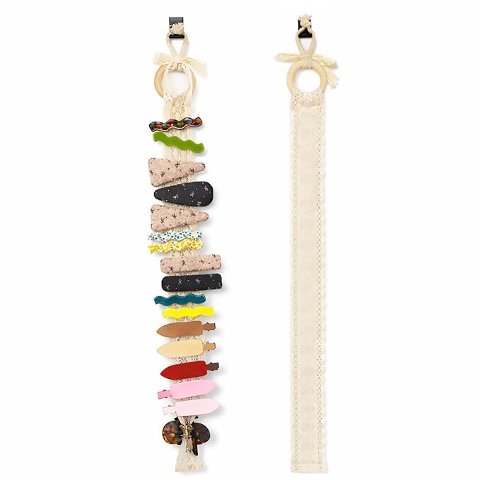 Hair Clip Storage Organizer 2 Pack, Boho Lace Hanging Hair Clip Holder for Wall & Vanity, Aesthetic Claw Clip Display for Bedroom Closet, Bathroom