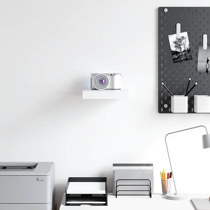 Floating Wall Shelf White 9.1x9.3x1.5 Inches, Modern Invisible Mounting Display Rack for Living Room Decor, Honeycomb MDF and Metal Frame Holds 11 lbs for Books, Awards, Collectibles