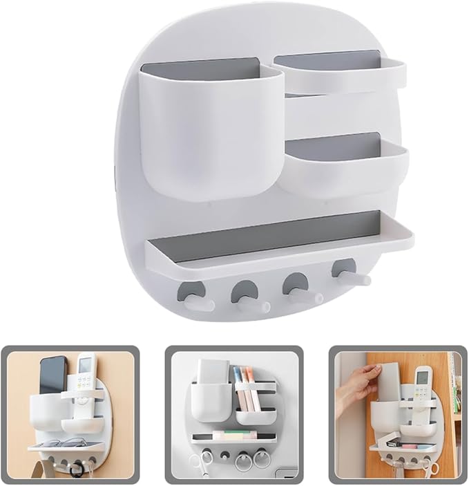 LIFKOME Multi Function Wall Mounted Bathroom Organizer with Compartments Storage Tray Hooks Versatile Floating Shelf for Toiletries and Items for Bathroom Decor