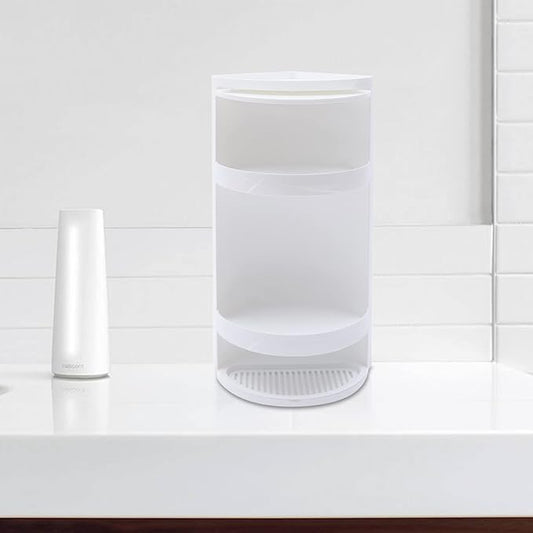 360° Rotating Multifunction Bathroom Kitchen Corner Locker, 3-Tier Tabletop Corner Shelf Wall-mounted Cosmetic Storage Rack Cabinet Triangle Storage Shelf for Bathroom Kitchen Bedroom, White