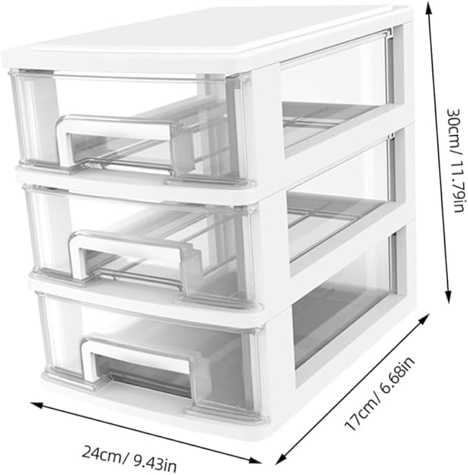 Outanaya Three-layer Drawer Storage Cabinet White Plastic Organizer for Desktop Multifunctional Storage Box for Sundries Bathroom Office Use