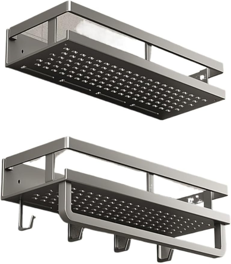 Bathroom Shelf, no Punch Strong Load Bearing Bathroom Shelf Easy to Organize toiletries Stainless Steel.(Double Layer 30CM)