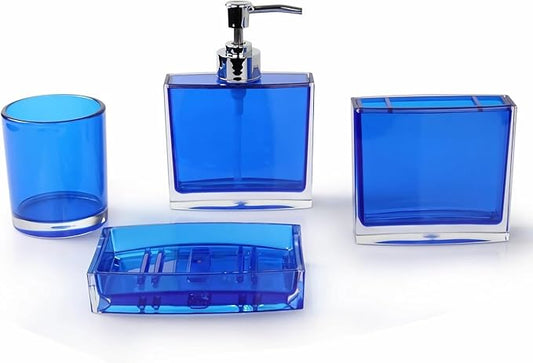Bathroom Accessories Set, Acrylic Bathroom Accessory Set with Soap Dispenser,Soap Dish, Toothbrush Holder, Tumbler, Modern Bathroom Accessories Decor,Gift for Home (Blue-4)