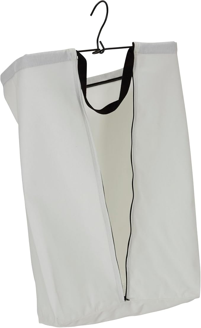 Household Essentials Door Hanging Laundry Bag, Washable Canvas Bag with Loop Handle, Holds Two Loads of Laundry, Great for Dorms and Small Spaces, White with Black Trim
