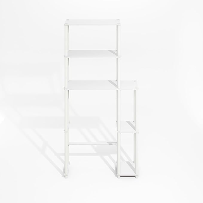 Furinno Turn-N-Tube Over The Toilet Storage, 5-Shelf Over The Toilet Organizer, Freestanding Space Saver Bathroom Shelf, for Bathroom Organizers and Storage, Plain White