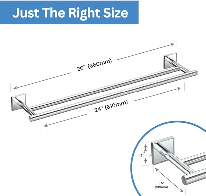Gatco 5614 Mode Double Towel Bar, Chrome/Wall Mounted 24 Inch Double Towel Holder Rack for Bathroom