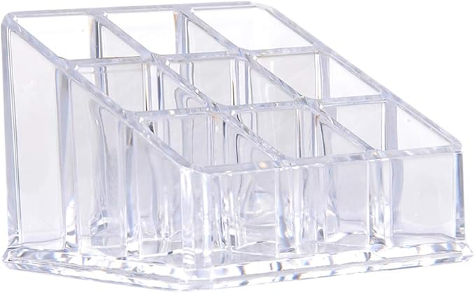 AKOAK 1 Count Transparent Acrylic Trapezoid Nine Grid Lipstick Storage Box, Dressing Table Small Lipstick Shelf Display Stand