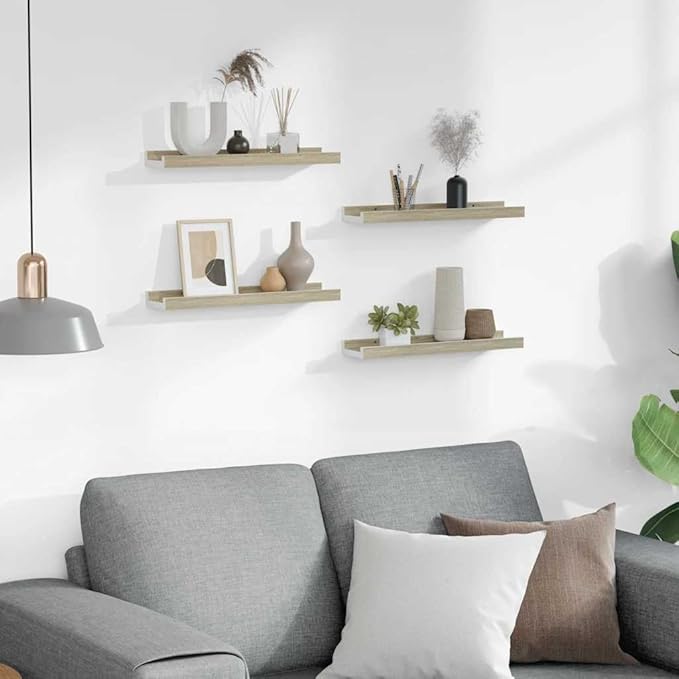Floating Wall Shelves Set of 4, 15.7 inch Modern Wood Shelving for Bedroom, Living Room, Bathroom Decor, White MDF Storage Display Ledges