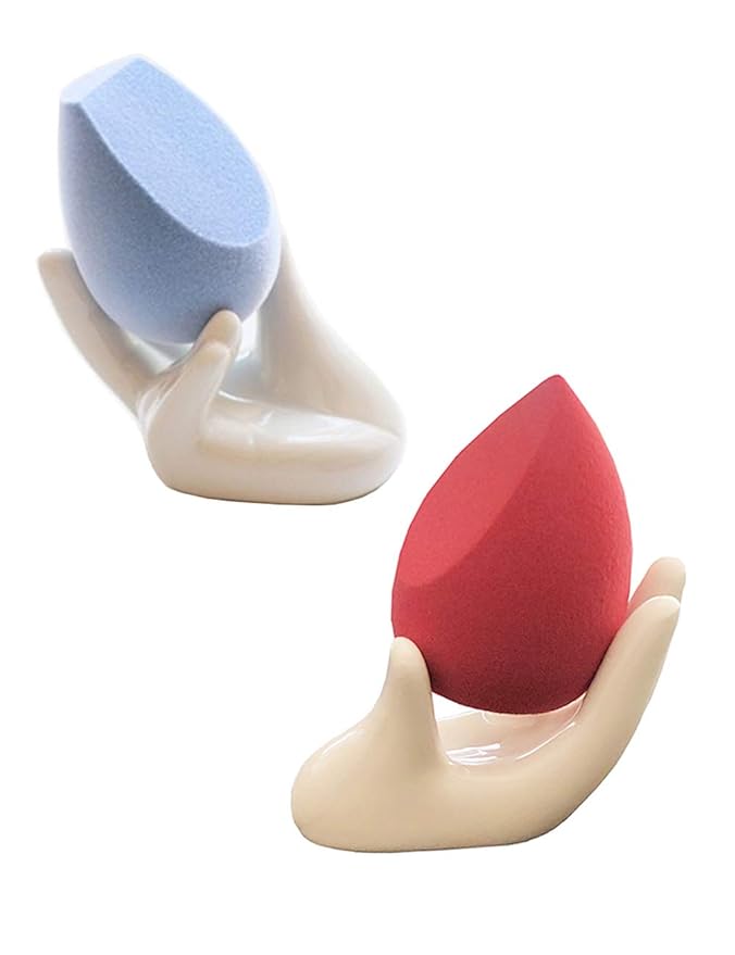 Lemonadeus Unique Ceramic Hand Beauty Blender Sponge Holder Rings Holder Stand Storage Powder Puff Display Stand(2 Pack)
