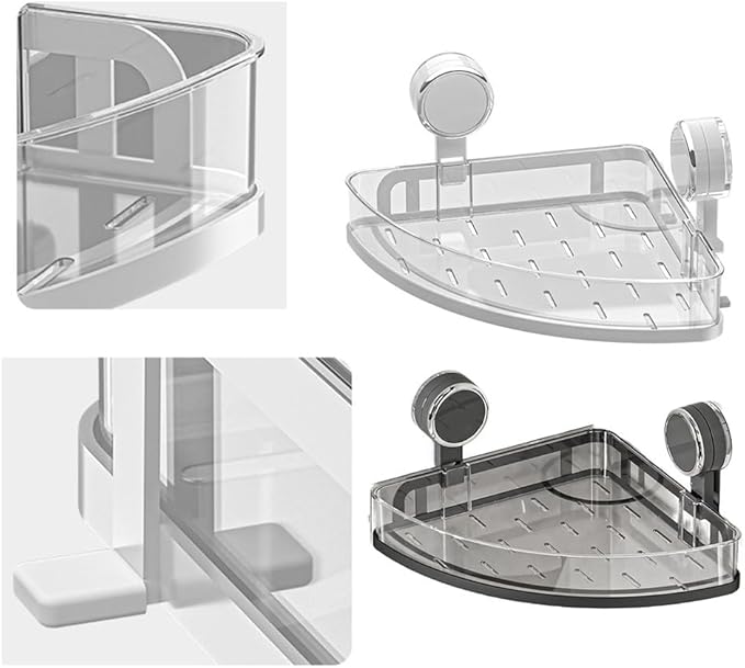 Minhe Bathroom Shelf No-Drill Wall Caddy with Strong Suction Cups for Renters Small Spaces and Rental Homes Transparent Corner Storage Solution for Bathroom Kitchen Office(White)