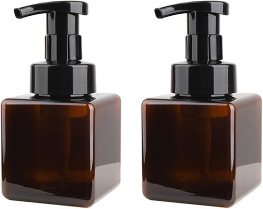 UUJOLY Foaming Soap Dispenser, 250ml (9oz) Refillable Pump Bottle for Liquid Soap, Shampoo, Body Wash (2 Pcs) (Small Amber)