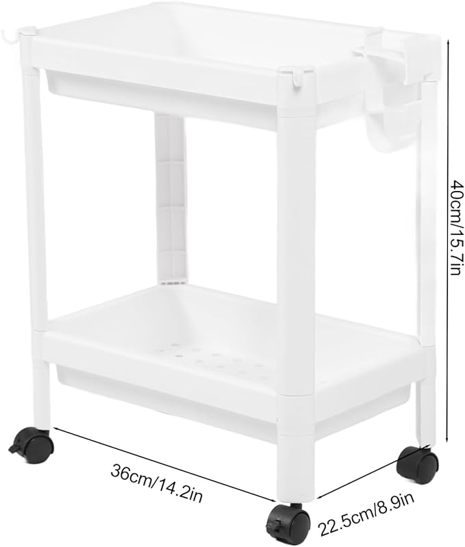 Narrow Freestanding Bathroom Shelf, Space Saving Storage Rack White Laundry Shelf for Bathroom Laundry Room Kitchen Bedroom Compact Areas (2 Layers (with Wheels))