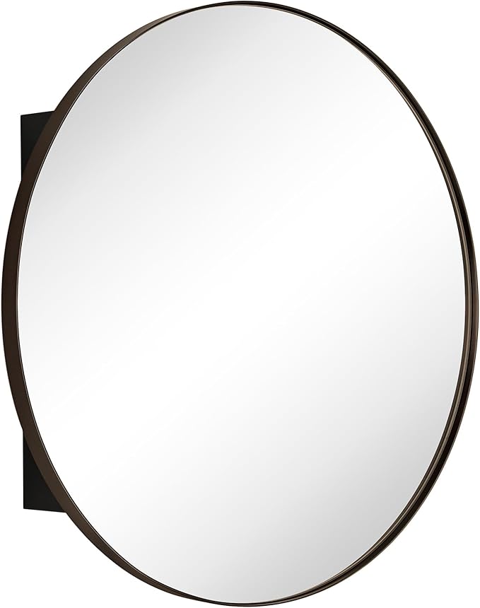 Surface Mount Oil Rubbed Bronze Round CircleBathroom Medicine Cabinet with Mirror Circlular Shaped Stainless Steel Metal Framed Medicine Cabinets Bathroom Cabinet with Mirror 24'' Diameter