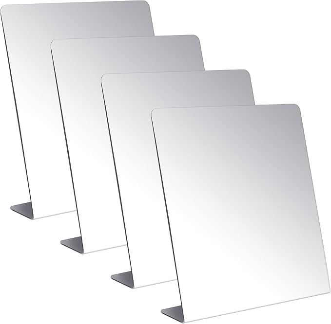 Amyhill 4 Pcs Counter Top Mirror Freestanding Single Self-Portrait Mirror Single Sided Acrylic Desk Glass for Tabletop Bedroom Office Bathroom Home Dorm (8.5 x 9 Inch)