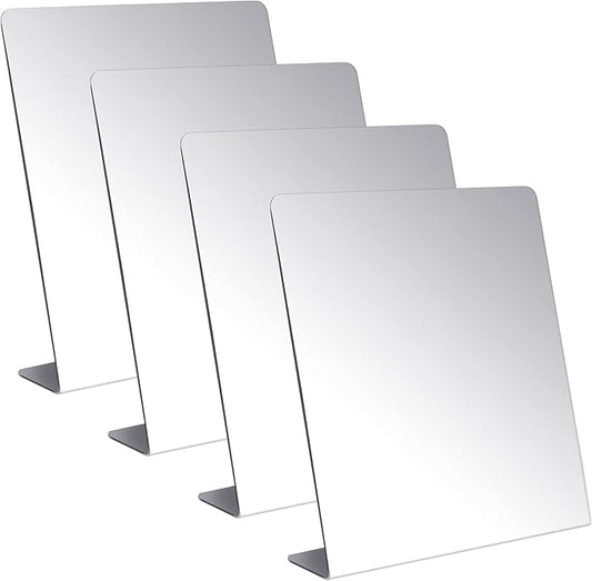 Amyhill 4 Pcs Counter Top Mirror Freestanding Single Self-Portrait Mirror Single Sided Acrylic Desk Glass for Tabletop Bedroom Office Bathroom Home Dorm (8.5 x 9 Inch)