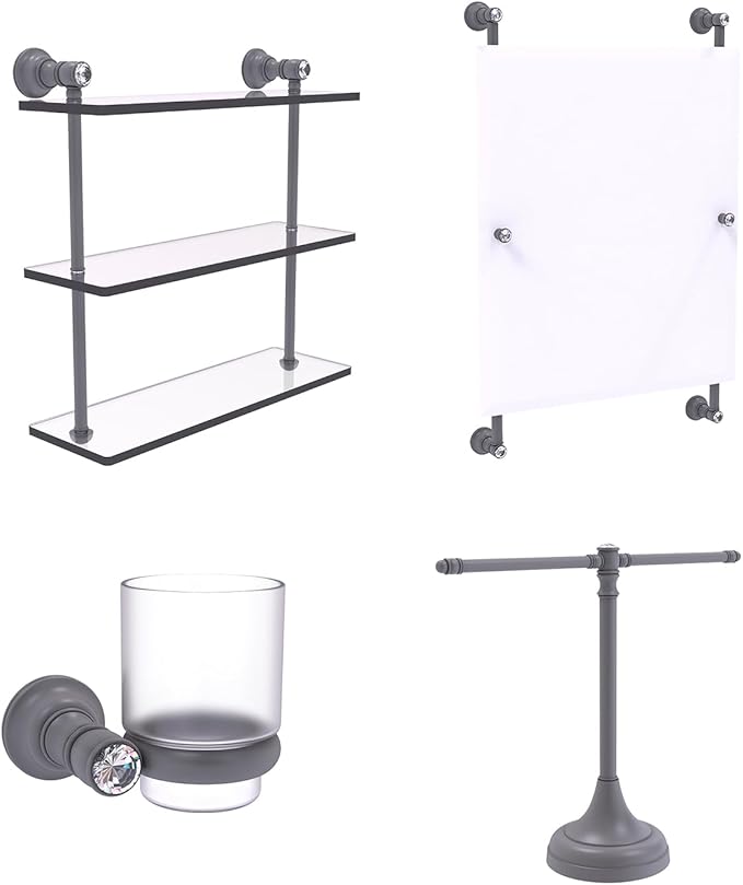 Allied Brass CC-5-16-GYM Carolina Crystal Collection 16 Inch Triple Glass Shelf, Matte Gray
