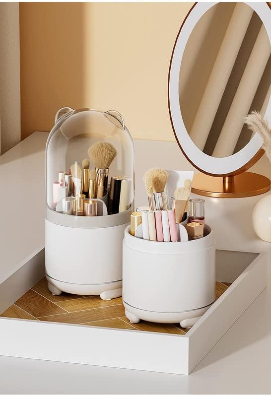 Rotating 360 Makeup Brush Holder Organizer with Lid Storage for with Clear Acrylic Spinning Cosmetics Holders Storage Cup for Vanity Desktop Bathroom Countertop