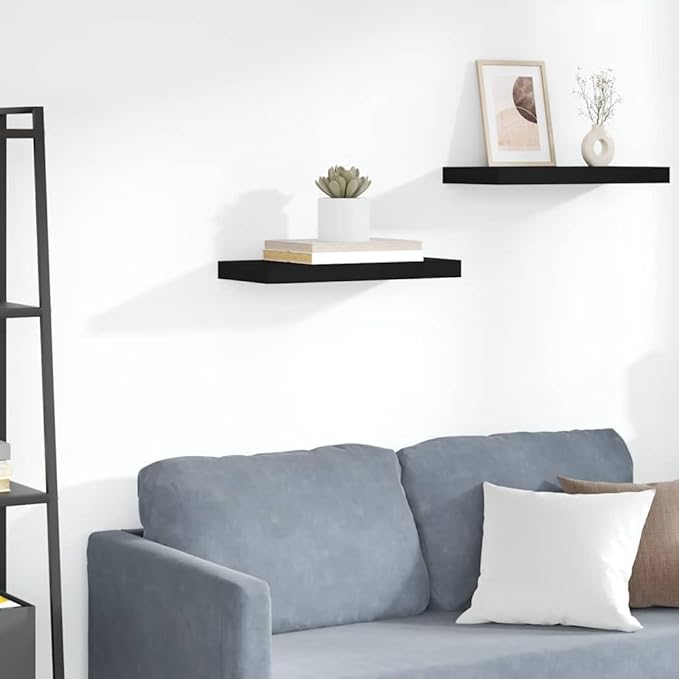 Floating Wall Shelf, Modern Matte Black Rectangular Display Shelf for Living Room, Minimalist Decorative MDF Storage Ledge, Easy Mount Hardware Included 19.7 x 9.1 Inch