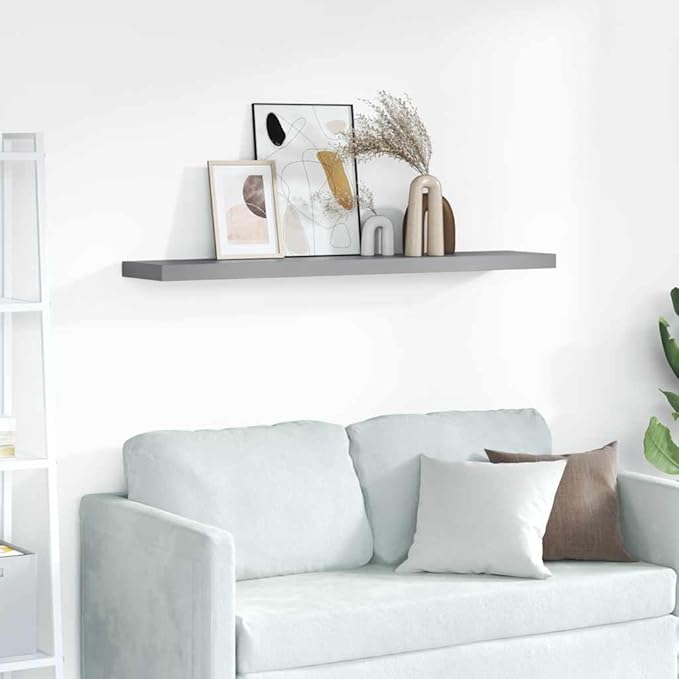 47.2 Inch Floating Wall Shelf, Long Modern Grey Display Ledge for Living Room, Bedroom, Home Office, Sturdy MDF Wall Mount Storage Shelf for Books, Photos, Decor