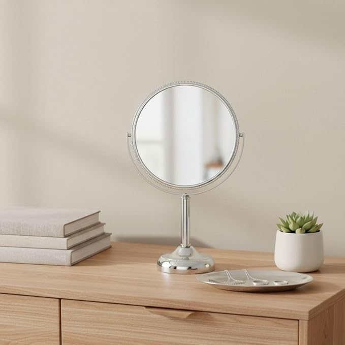 JERDON Two-Sided Tabletop Makeup Vanity Mirror - 10X-1X Magnification & Swivel Design - 6-Inch Diameter Portable Mirror – Polished Chrome Finish - Model JP910CB