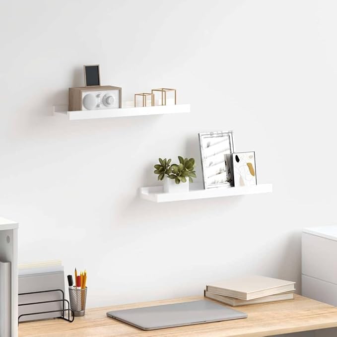 Wall Shelf Set of 2 Floating Shelves for Wall, 15.7 inch Modern High Gloss White MDF Display Shelf for Living Room Bedroom Decor