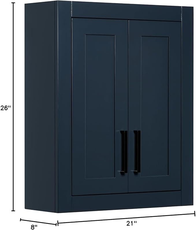 ARIEL Bathroom Wall Cabinet 26" H x 21" W x 8" D - Closed Door - Midnight Blue