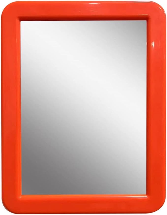 Magnetic Mirror for Locker, 5x7 inch - Orange Framed Real Glass Make-up Mirror - Locker Accessory for School, Home, Gym, Office