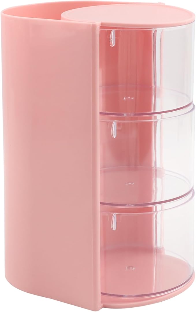 3-Layer Hair Accessories Organizer with Hair Brush Holder, Desktop Organizer Case forDaily Accessories, Rotatable Small Jewelry Box for Clip Earring Necklaces Bracelets Rings(Pink)