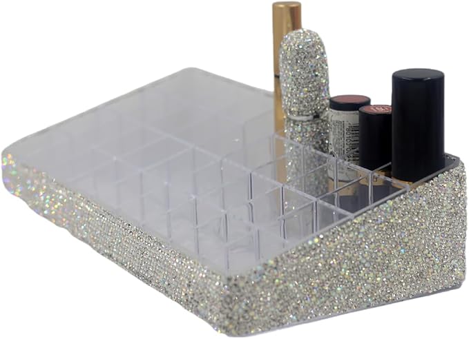 Acrylic Lipstick Organizer - Large Capacity 36-Slot Desktop Cosmetic Storage Rack, Tiered Design Lipstick Holder (Silver)