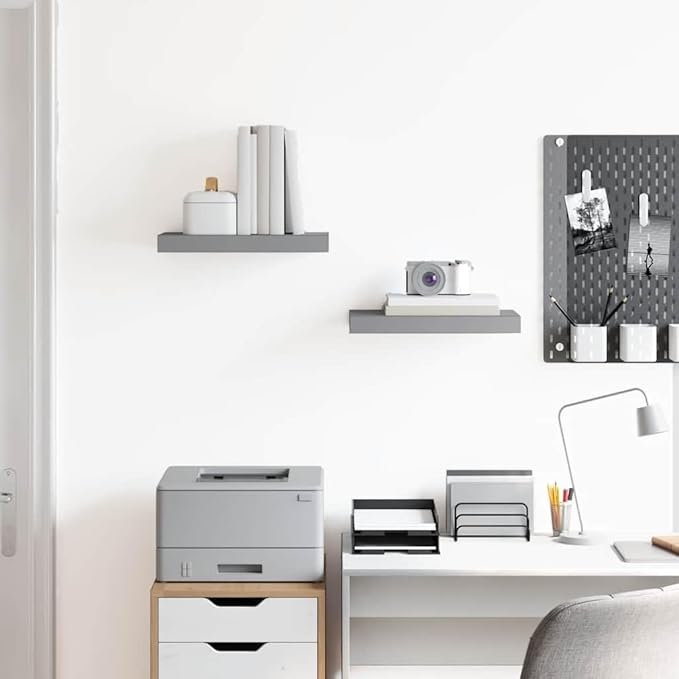 Floating Wall Shelves Set of 2, 15.7 inch Modern Gray Display Ledge for Bedroom Living Room, Sturdy Honeycomb MDF Wall Mounted Storage Shelves for Books Photos Collectibles