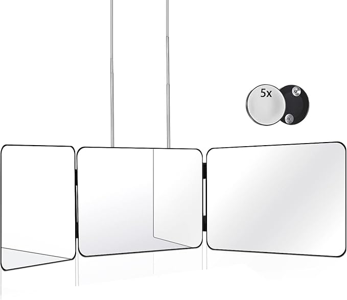 JANMPASK 3 Way Mirror for Self Hair Cutting Tools with Height Adjustable Mirror 360 Trifold for Makeup to See Back of Head (Black)