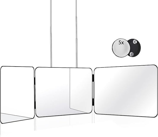 JANMPASK 3 Way Mirror for Self Hair Cutting Tools with Height Adjustable Mirror 360 Trifold for Makeup to See Back of Head (Black)