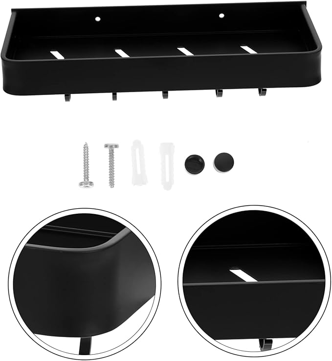 SHOWERORO Wall-Mounted Bathroom Shelf Organizer for Easy Storage No-Drill Installation for Home Kitchen and Bathroom Use Hooks