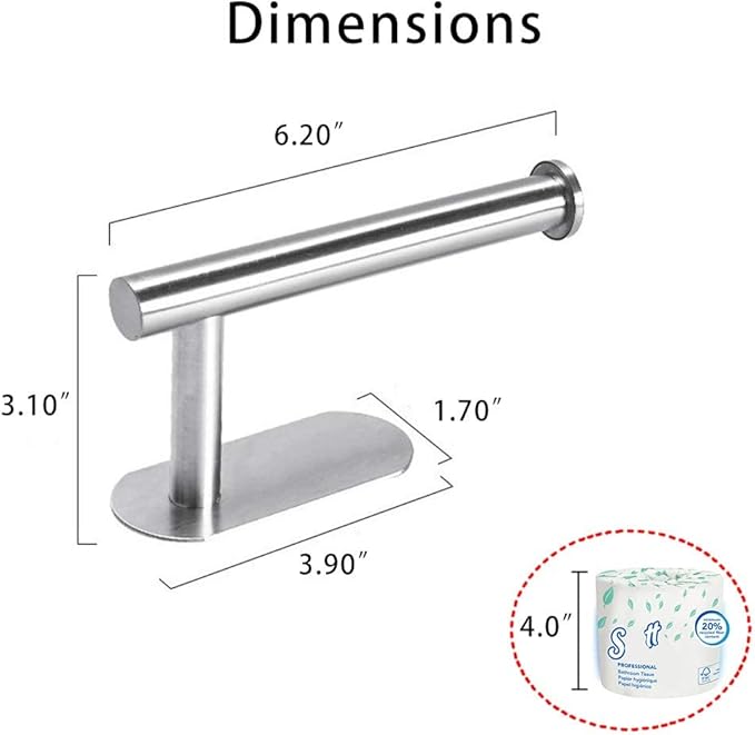 DGWHYC 3M Self-Adhesive Toilet Paper Holder No Drilling, SUS 304 Stainless Steel Brushed Nickel Wall Mounted Tissue Roll Holder for Bathroom, RV, Kitchen, Easy Install, Rust-Proof (DG-TPA22 Silver)