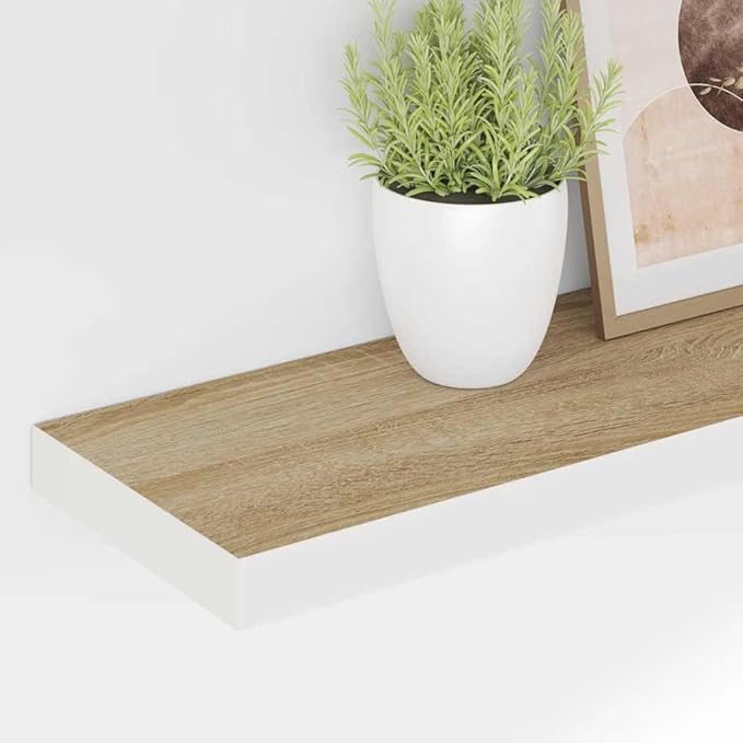 Floating Wall Shelf 47.2 Inch Oak and White Modern Wood Display Shelf for Living Room Bedroom Invisible Mounting Shelves for Books and Collectibles