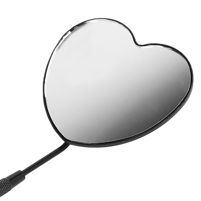 Pssopp Lash Eyelash Extension Mirror, Eyelash Makeup Mirrors Heart Shaped Lash Mirror Professional Portable Stainless Steel Makeup Eyelashes Mirrors for Lashes Extension (Black)