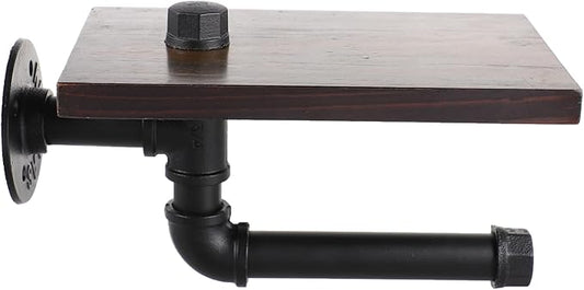 POPETPOP Nordic Style Wall-Mounted Storage Rack Retro Iron Pipe Bathroom Shelf Shampoo and Tissue Holder Space-Saving Organizer for Home