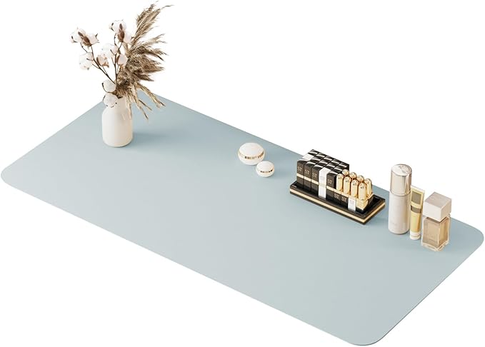 Large 39.37" x 15.7" Waterproof Makeup Mat - Non-Slip Vanity Top Protector, Dresser Top Protector (Blue)