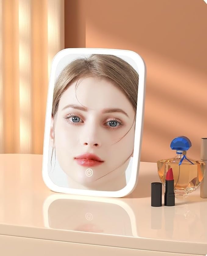 Professional Lighted Makeup Mirror with Lights - Vanity Mirror with LED Brightness Adjustable, Three Colors Changing Lights, Portable and Foldable Stand - USB Rechargeable