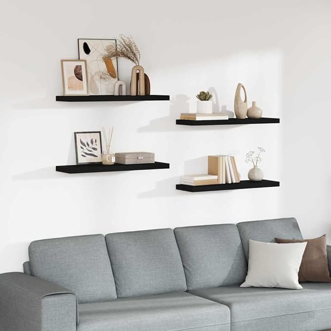 Set of 4 Floating Wall Shelves, Modern Matte Black Rectangular Display Ledge for Bedroom, Living Room, and Office, Decorative Storage Shelving Unit, 31.5 Inch